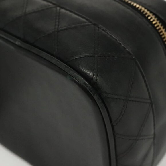 CHANEL Bicolore Vanity Hand Bag Lamb Skin Black Gold CC Auth 139540 - Picture 4 of 16